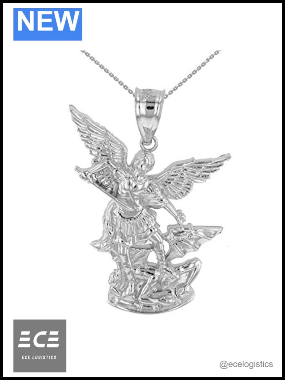 925 Sterling Silver Saint Michael Archangel Pendant Necklace 1.35"